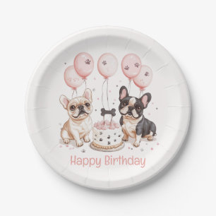 Happy Birthday French Bulldogs Birthday Cake Pink Paper Plates