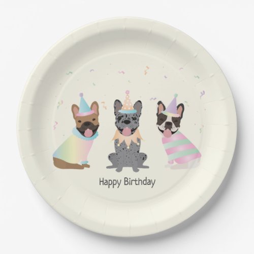 Happy Birthday French Bulldogs Paper Plates