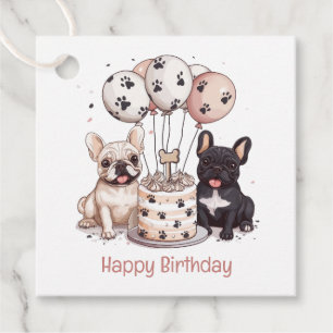Happy Birthday French Bulldogs Party Hats Favor Tags