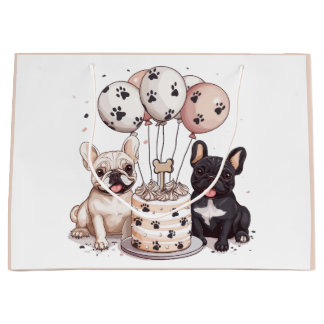 Happy Birthday French Bulldogs Party Hats Large Gift Bag