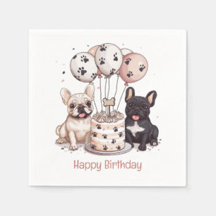 Happy Birthday French Bulldogs Party Hats Napkins