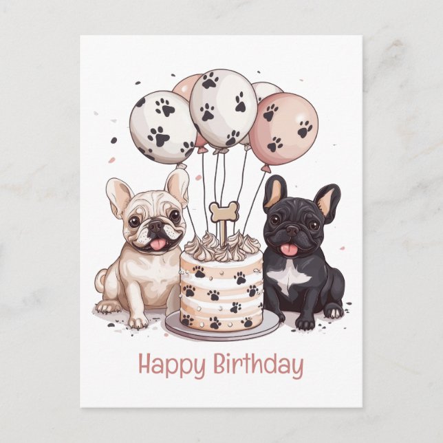 Happy Birthday French Bulldogs Party Hats Postcard (Front)
