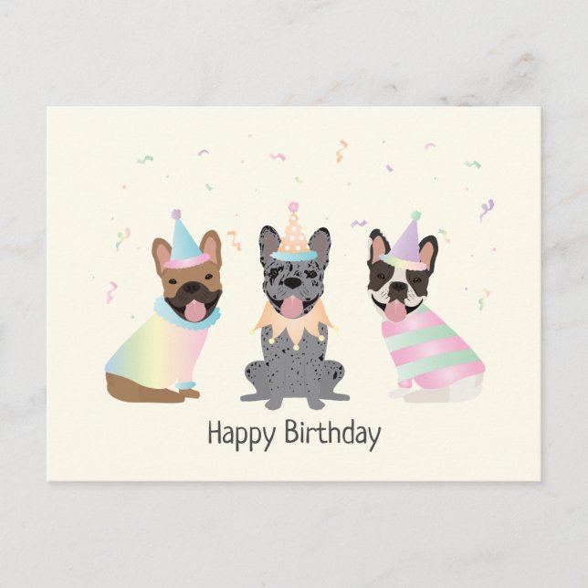 Happy Birthday French Bulldogs Postcard (Front)