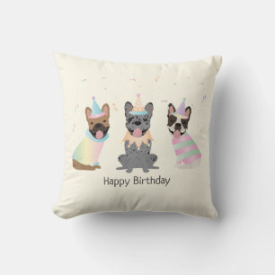 Happy Birthday French Bulldogs Throw Pillow