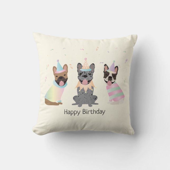Happy Birthday French Bulldogs Throw Pillow (Front)