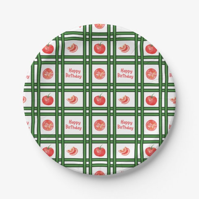 Happy Birthday - Fresh Tomato Pattern Paper Plates (Front)