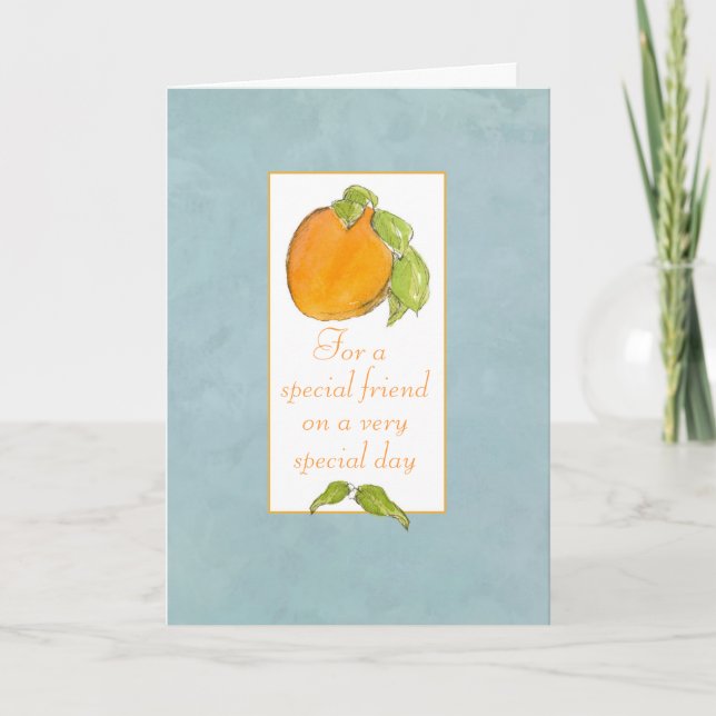 Happy Birthday Friend Apricot Fruit Grey Card (Front)