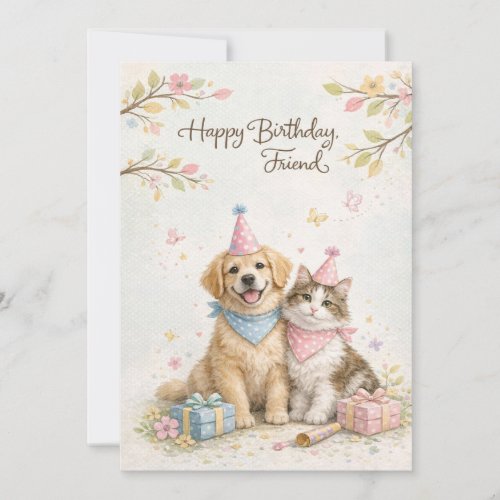 Happy Birthday Friend Card | Cute Cat & Dog Best F