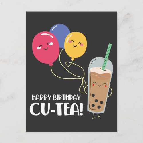 Happy Birthday Friend Cute Bubble Tea Celebration Postcard