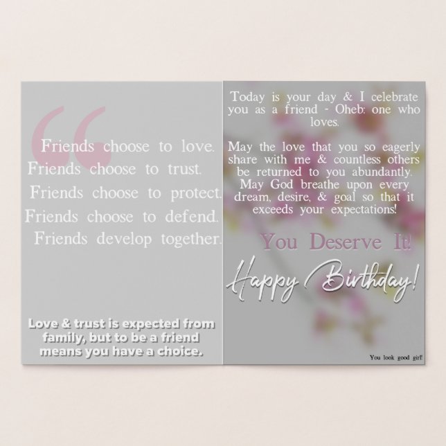 Happy Birthday Friend! Foil Card (Inside)