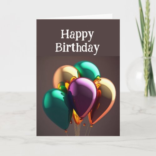 Happy Birthday Friend Metalic Balloons Card
