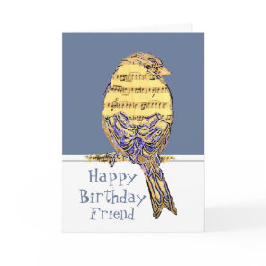 Happy Birthday Friend Musician Fun Music Note Bird Card