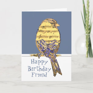 Happy Birthday Friend Musician Fun Music Note Bird Card