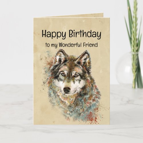 Happy Birthday Friend Wolf Wolves Card