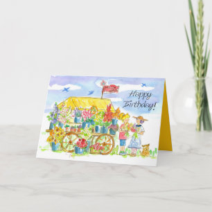 Happy Birthday Friends Flower Cart Puppy Dog Card