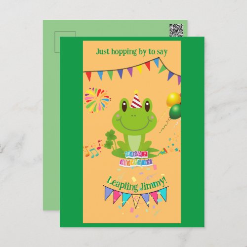 Happy Birthday Frog Banners Balloon Fireworks Postcard