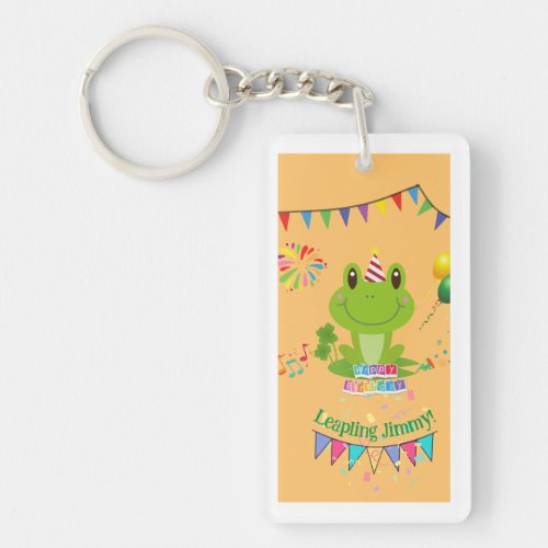 Happy Birthday Frog Banners Balloons Fireworks Keychain