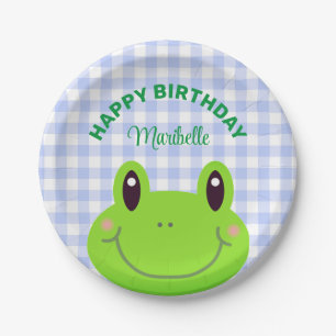 Happy Birthday Frog Cute Blue Paper Plates