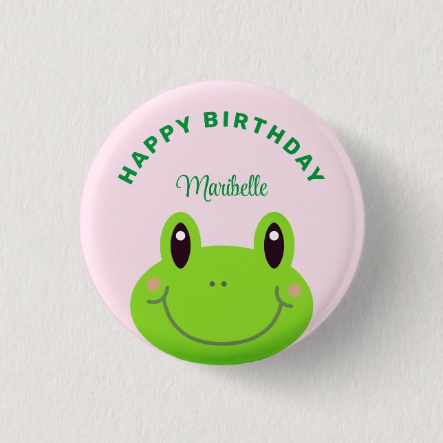 Happy Birthday Frog Cute Pink Button (Front)