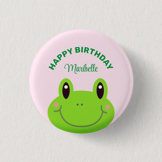 Happy Birthday Frog Cute Pink Button (Front)