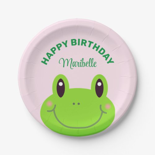 Happy Birthday Frog Cute Pink Paper Plates