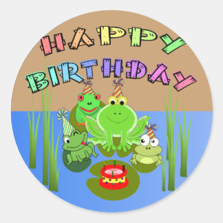 happy birthday frog party classic round sticker