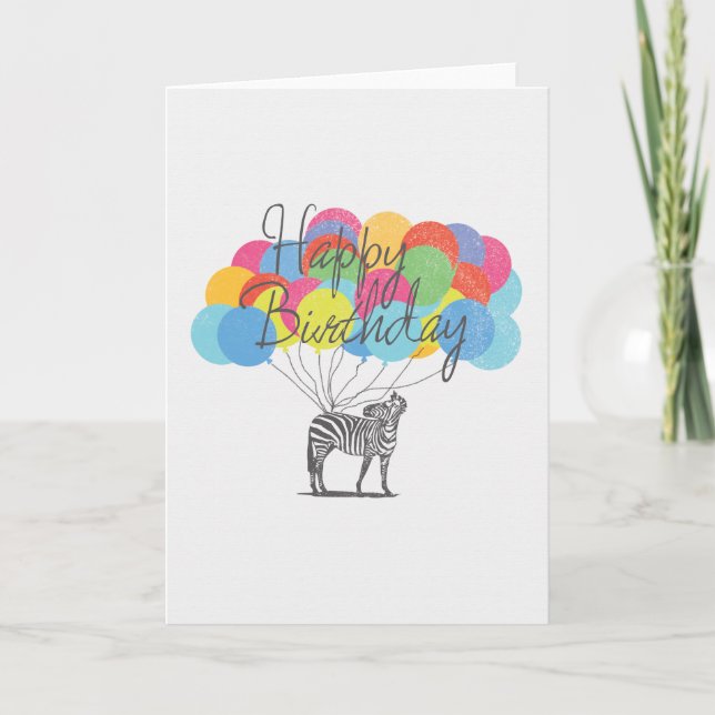 Happy Birthday From A Zebra With Balloons Card (Front)