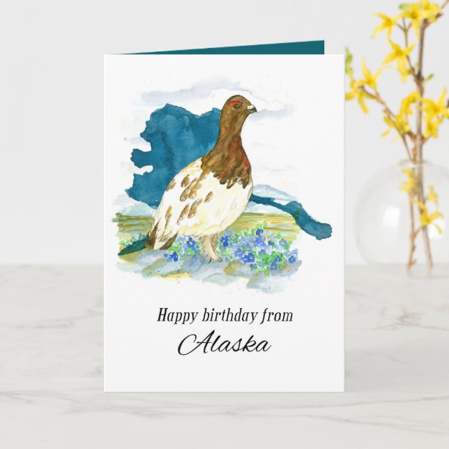 Happy Birthday From Alaska Willow Ptarmigan  Card (Yellow Flower)