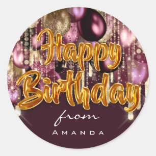 Happy Birthday From Burgundy GOLD Classic Round Sticker