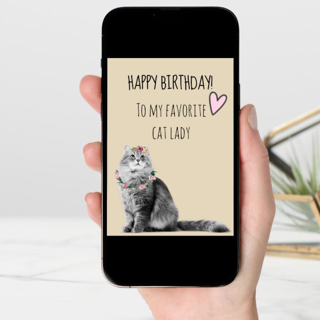 Happy Birthday From Cat Lady Mom Pretty Card (Front Digital)
