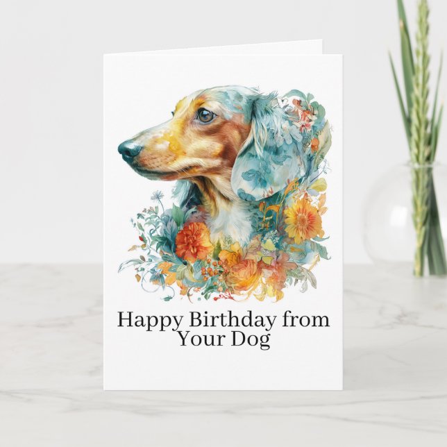 Happy Birthday from Dog Cute Floral Dachshund Card (Front)