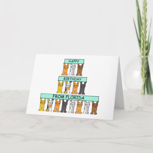 Happy Birthday from Florida Cartoon Cats Card (Front)