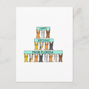 Happy Birthday from Florida Cartoon Cats Postcard