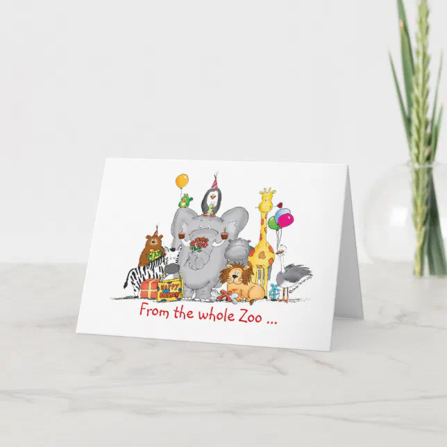 Happy Birthday from Group - Cute Zoo Animals Card | Zazzle