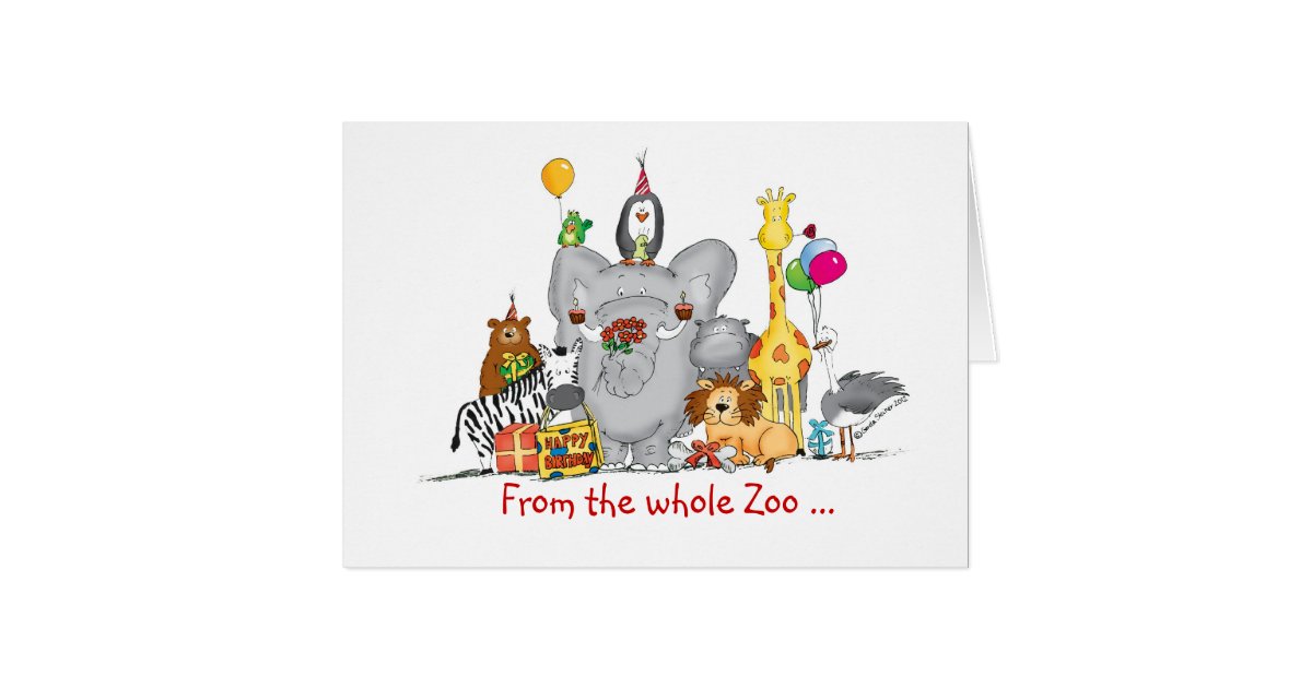 Happy Birthday From Group Cute Zoo Animals Card Zazzle Com