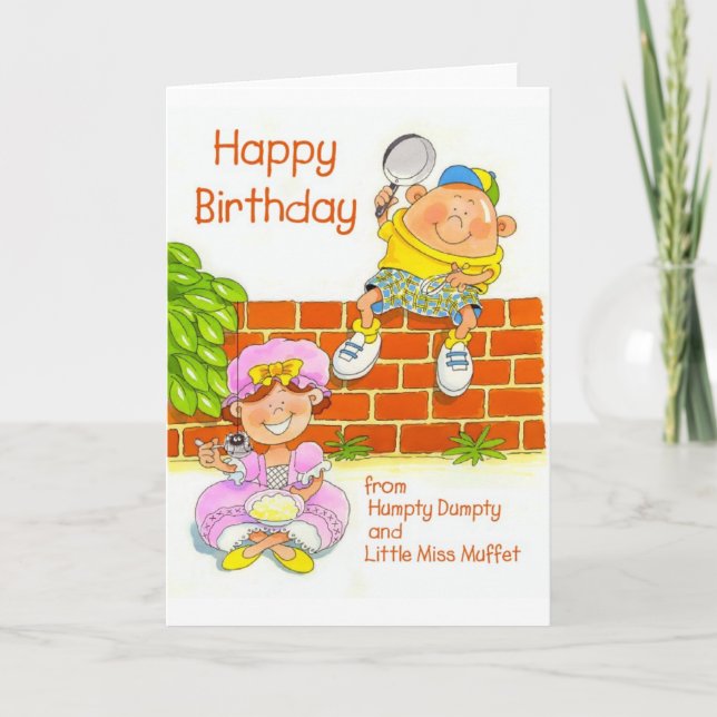 Happy Birthday from Humpty and Little Miss Muffet. Card (Front)