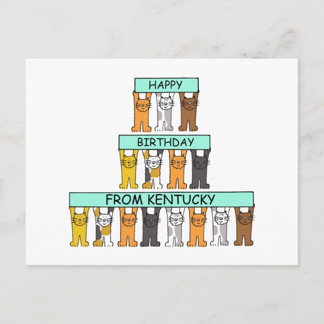 Happy Birthday from Kentucky Cartoon Cats Postcard (Front)