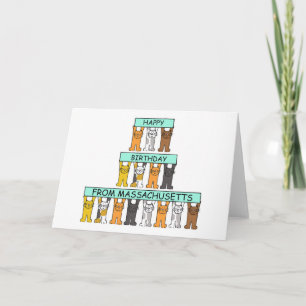Happy Birthday From Massachusetts Cartoon Cats Card