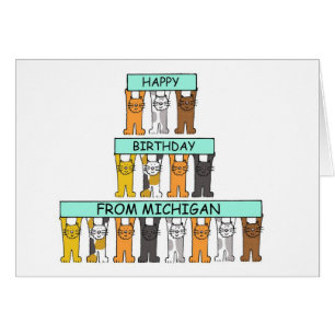 Happy Birthday from Michigan Cartoon Cats Cards