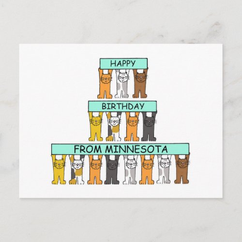 Happy Birthday from Minnesota Cartoon Cats Postcard