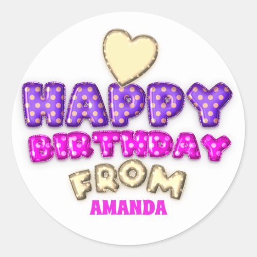 Happy Birthday From Name Balloon Pink Gold Heart Classic Round Sticker