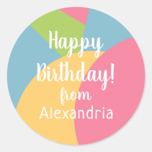 Happy Birthday from Name Birthday Colorful Pastels Classic Round Sticker