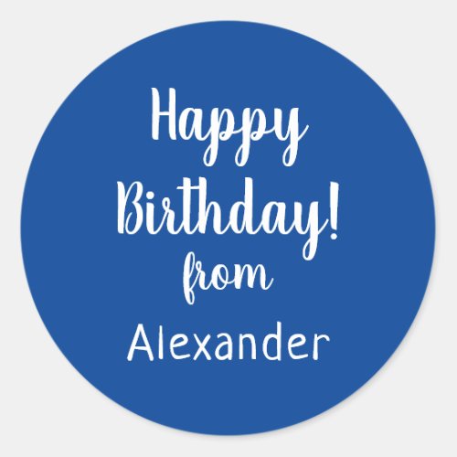 Happy Birthday from Name Blue Birthday Classic Round Sticker