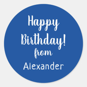 Happy Birthday from Name Blue Birthday Classic Round Sticker