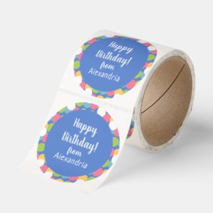 Happy Birthday from Name Blue Colorful Polka Dot Classic Round Sticker