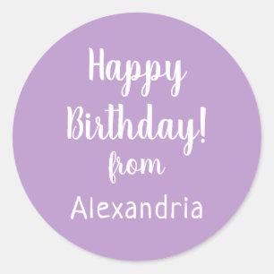Happy Birthday from Name Lilac Purple Birthday Classic Round Sticker