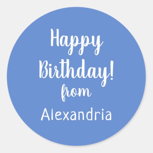 Happy Birthday from Name Pastel Blue Birthday Classic Round Sticker