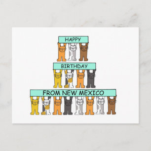 Happy Birthday from New Mexico Cartoon Cats Postcard