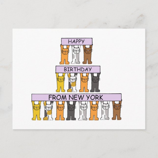 Happy Birthday from New York Cartoon Cats Postcard (Front)