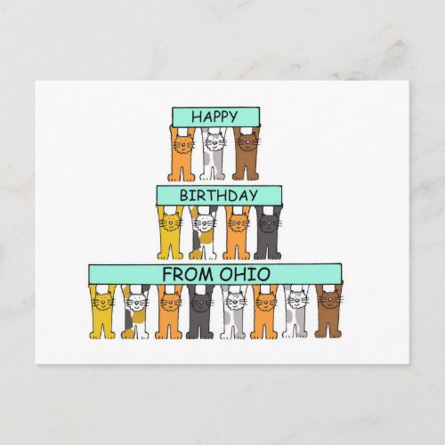 Happy Birthday from Ohio Cute Cartoon Cats Postcard